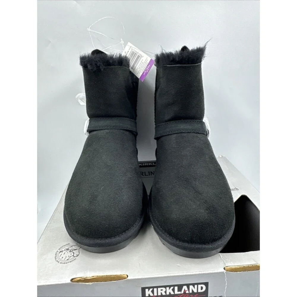 NEW Kirkland Signature Kids' Shearling Buckle Boots - Size 4 Black